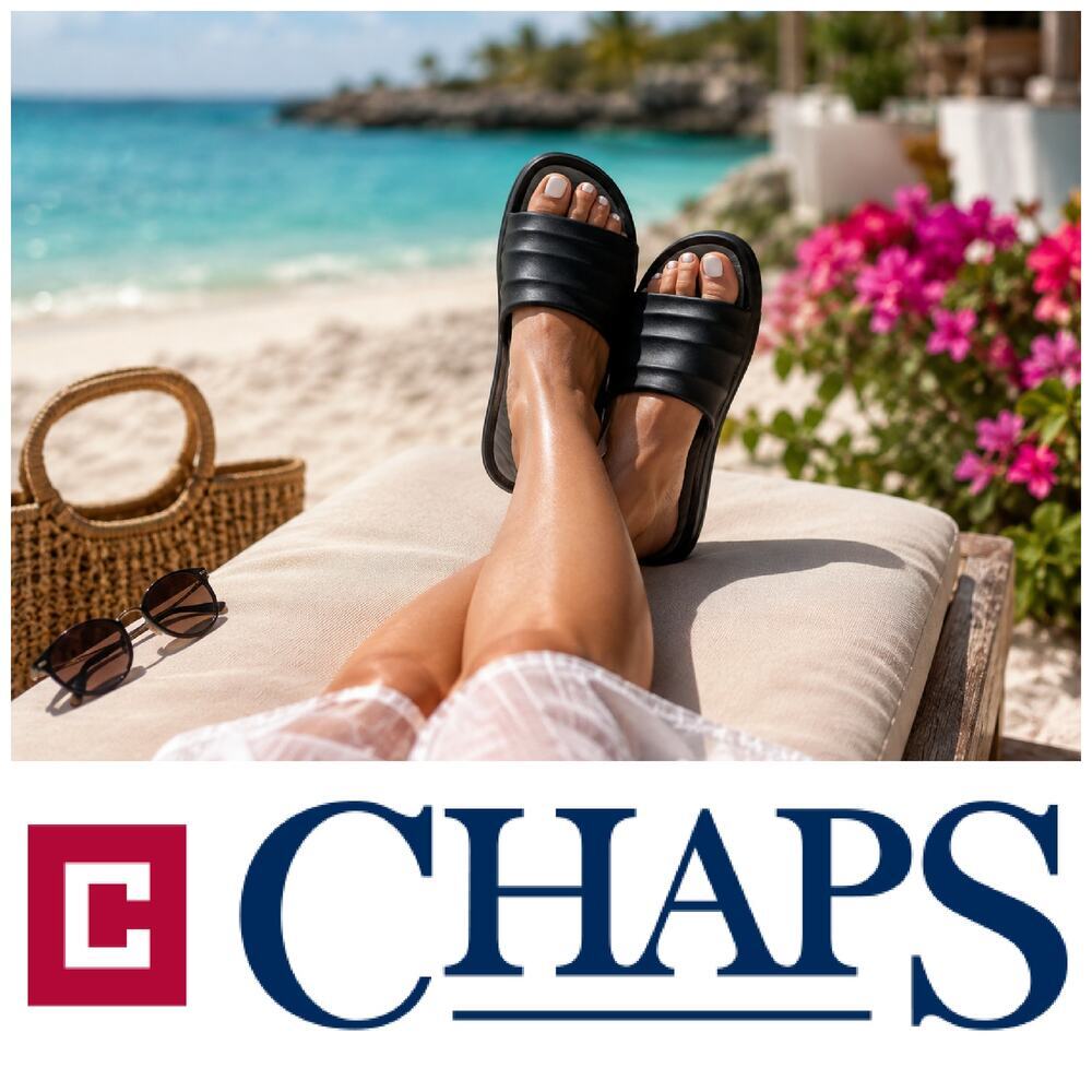 Chaps Women's Sz 11 Black Comfort Slide Sandals Pool Beach Shower Cushioned